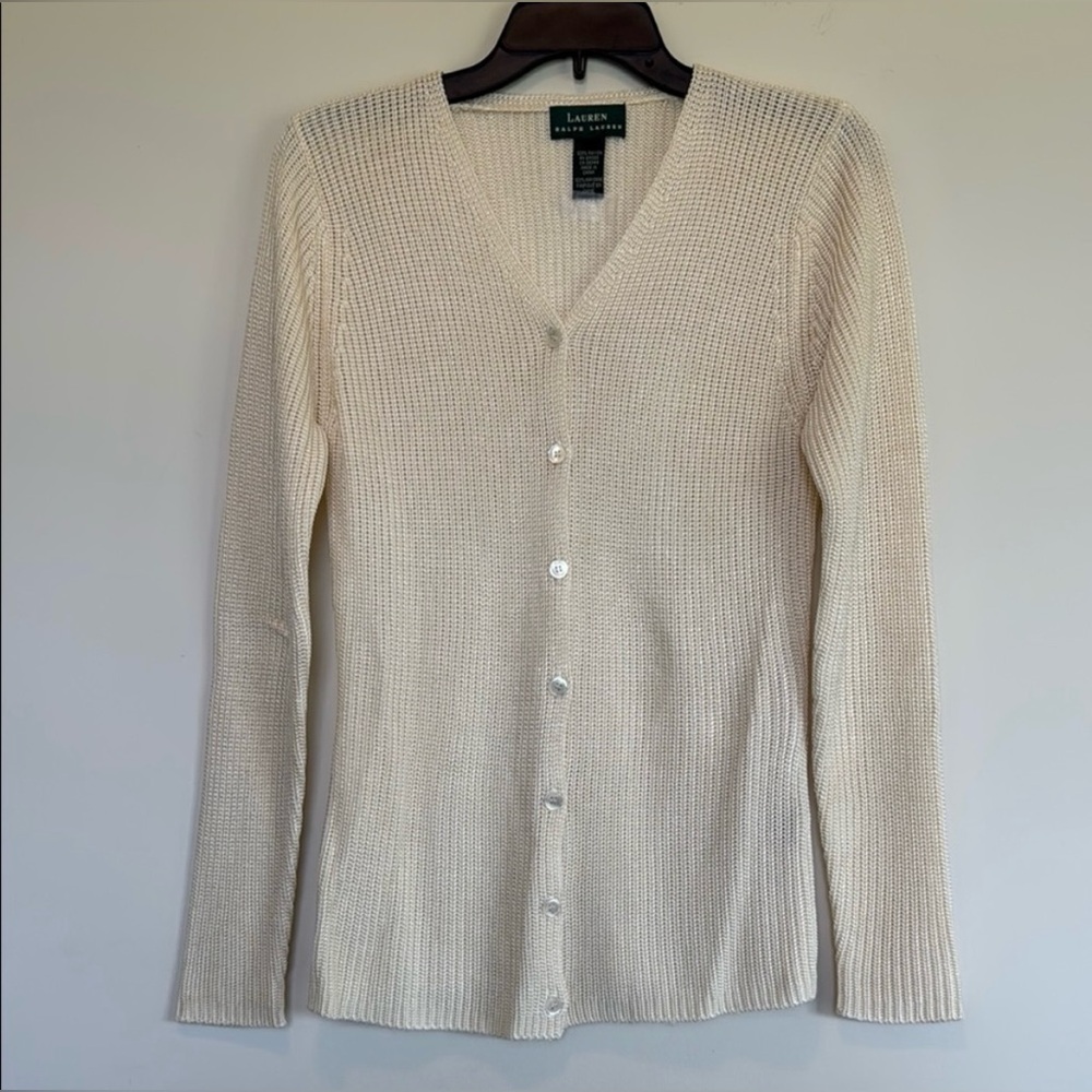 Lauren Ralph Lauren Cream V-Neck Button-Front Cardigan